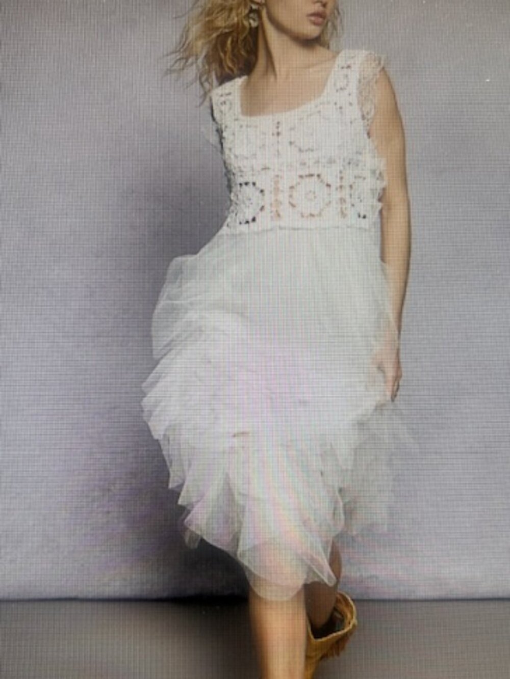 POL Romantic Bohemian Inspired White Crochet Lush Lace Tulle Knit Midi Dress NEW